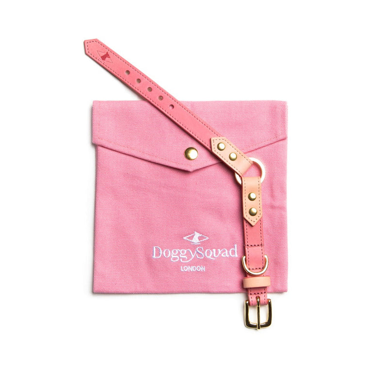 Leather dog collar in pink from DoggySquad London 